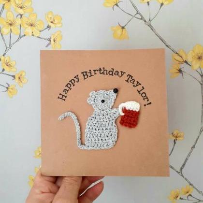 Rat & Beer Crochet Greeting Card..