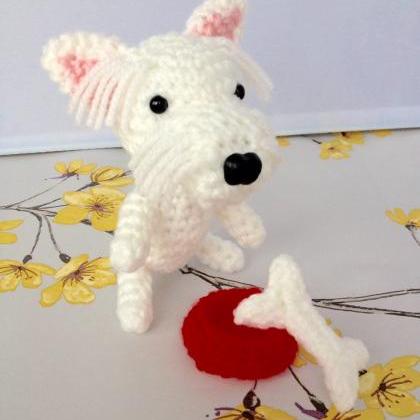 Mini Westie Crochet Dog with Bone &..