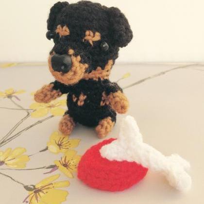 Mini Rottweiler Crochet Dog With Bone..