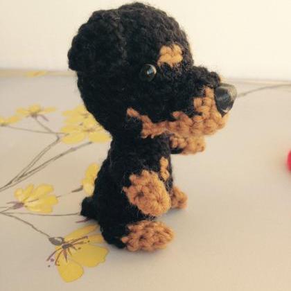 Mini Rottweiler Crochet Dog With Bone..