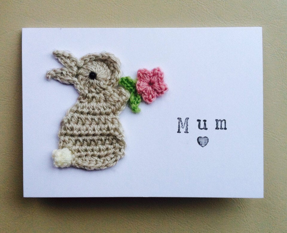 Personalised Handmade 'mum' Bunny Crochet Greeting Card, Cute Mum Birthday Card, Mother's Day Card, Bunny Birthday