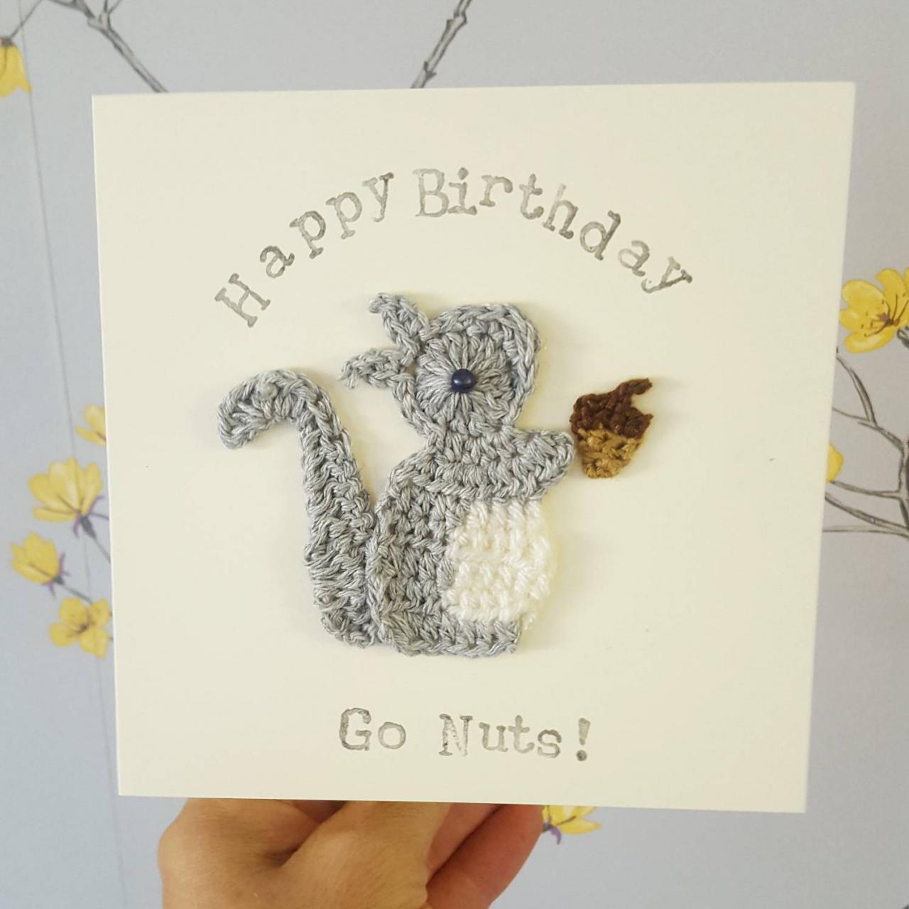 Cute Crochet Greeting Card, Personalised Handmade Crochet Squirrel & Acorn Greeting Card, Special Birthday Card,Cute Birthday Card, Squirrel Card,