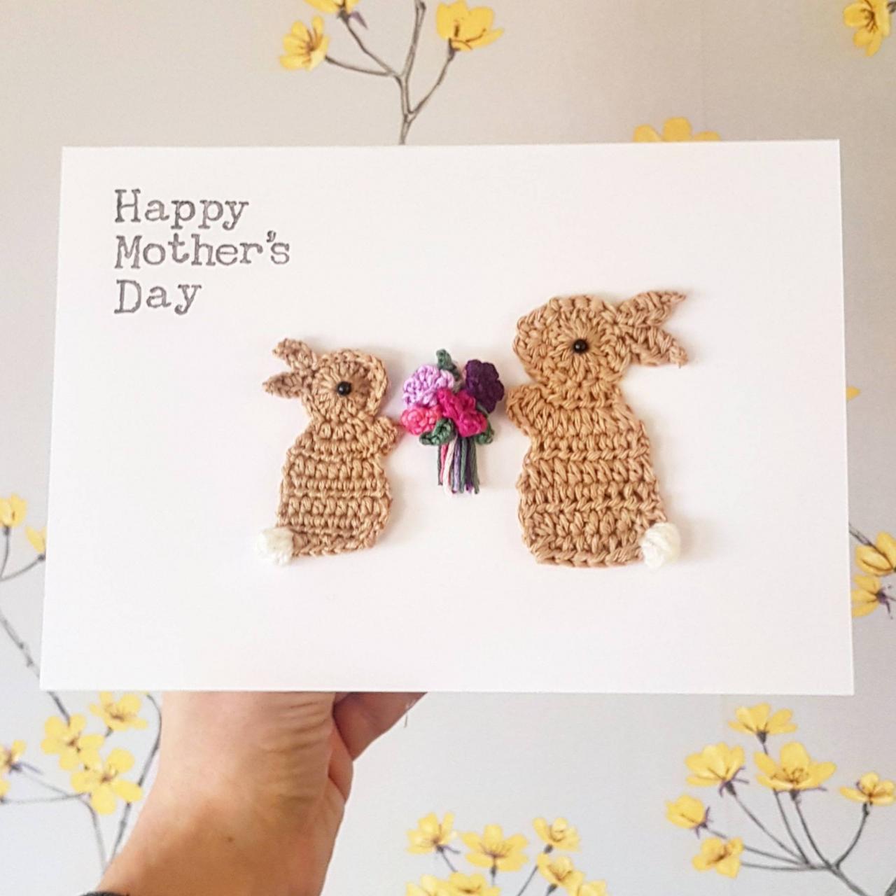 Cute Crochet Greeting Card, Personalised Mother's Day Card, Mum Birthday Card, Bunny Crochet Greeting Card, Cute Mum Birthday Card, Mothers Cards,Grandma Birthday Card