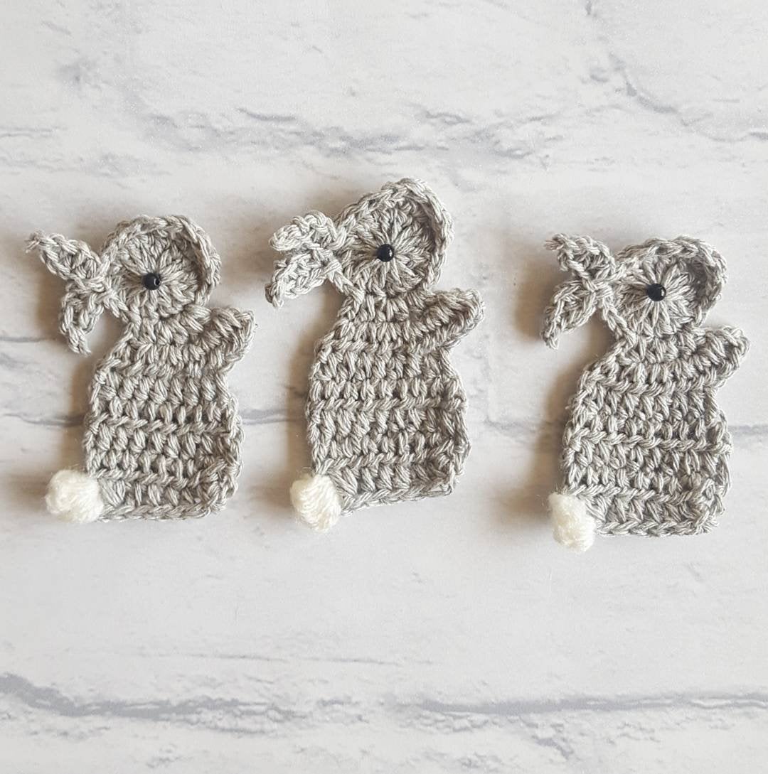 Set Of 3 Crochet Embellishment Rabbits, Rabbit Crochet Applique, Crochet Rabbits, Craft Embellishments, Sewing Accessories, Scrapbooking,