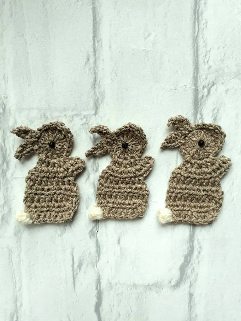Set of 3 Crochet Applique Rabbits, Rabbit Applique, Crochet embellishment Rabbits, Craft Embellishments, Sewing Accessories, Scrapbooking, Applique, Handmade Bunny