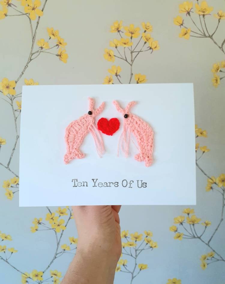 Crochet Greeting Card, Personalised Anniversary Prawn Crochet Card, Prawn Lovers Card, Prawn Valentine Card, Prawn Wedding Card, Quirky Anniversary Card, Prawn Cards