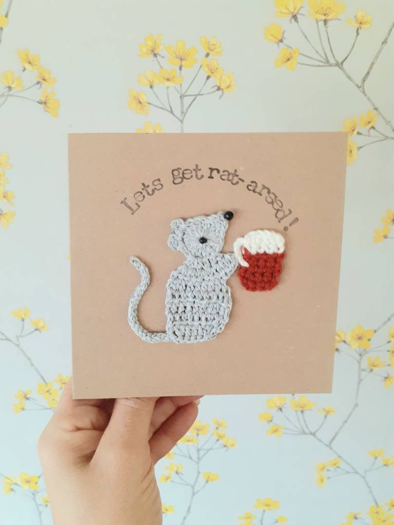 Rat & Beer Crochet Greeting Card Personalised Rat Card, Crochet Card Rat, Beer Lovers Card, Rat Lovers Birthday Card, Quirky Rat Card,