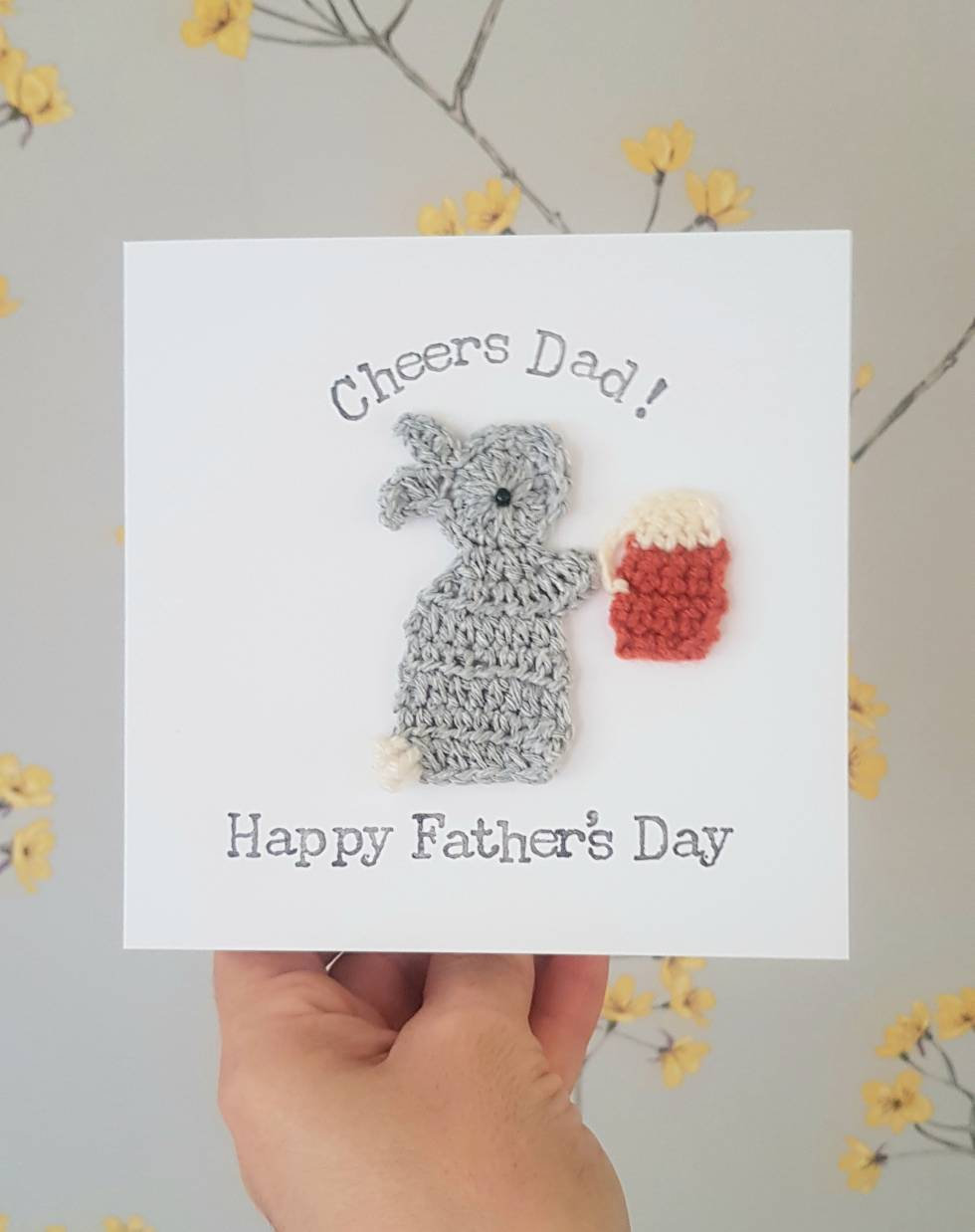 Bunny & Beer Father's Day Card, Crochet greeting card , Cute Fathers Day Card, Personalised Dad Birthday Card, Beer lovers card, Quirky Dad Card, Male birthday card