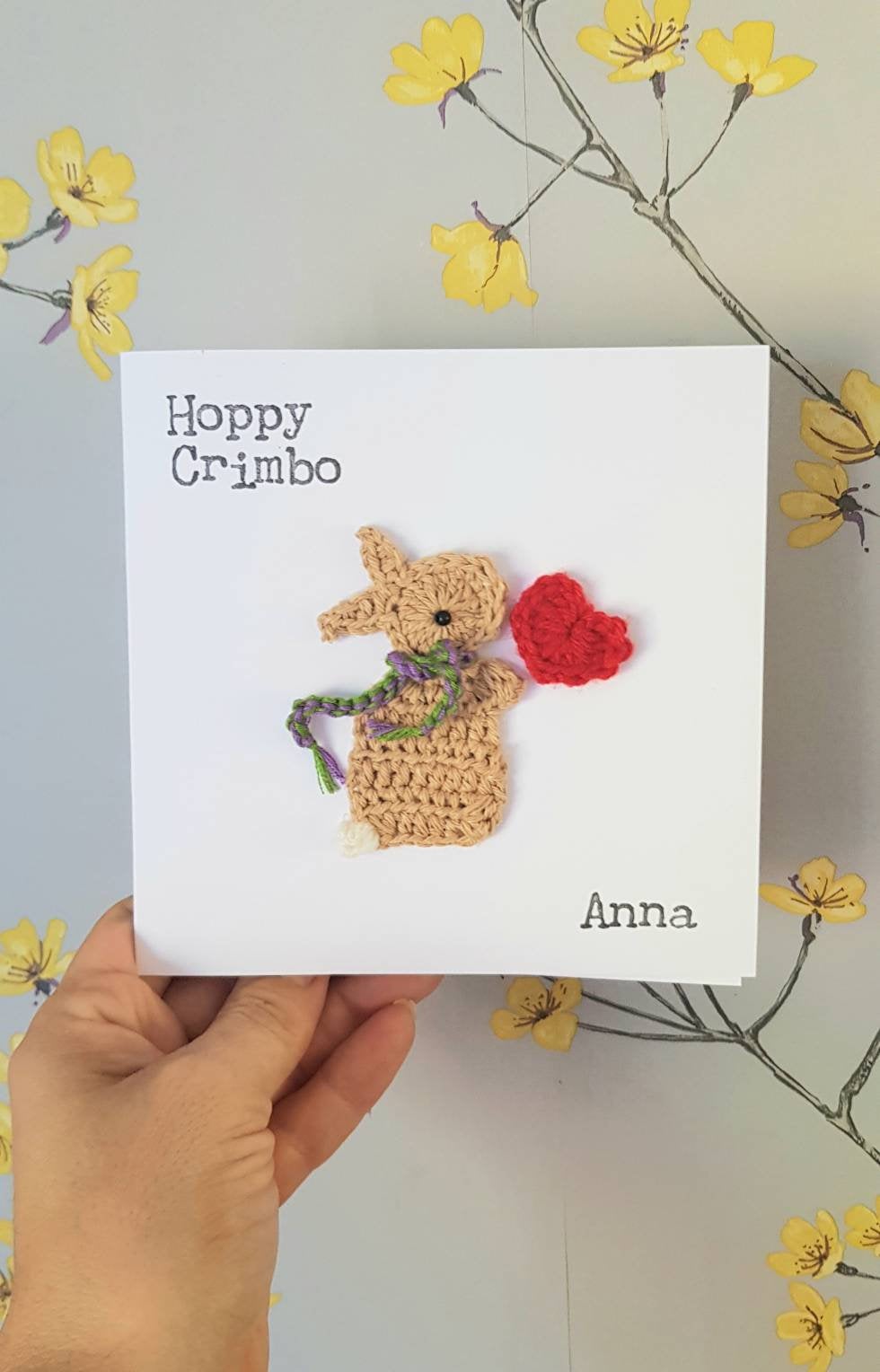 Peronalised Handmade Bunny Crochet Christmas Card, Cute Christmas Crochet greeting card, Bunny Card, Personalised Xmas Card, Bunny lovers, Quirky Xmas Cards