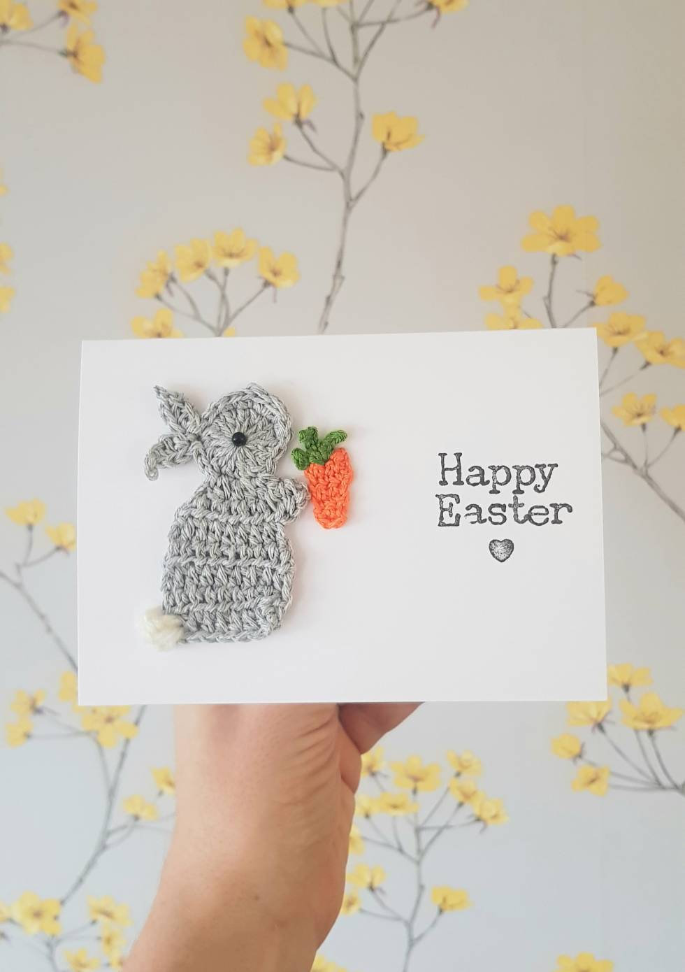 Personalised Handmade Easter Bunny Crochet Card, Crochet greeting card,Cute Easter Card, Bunny Card, Religious Cards, Bunny Carrot Birthday Card, Bunny Birthday