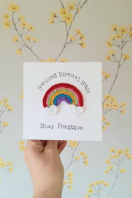 Personalised Rainbow Crochet Greeting Card, Isolation Card, Lockdown Birthday, Virtual Hugs Card, Thinking of You Card, Stay Positive Card,