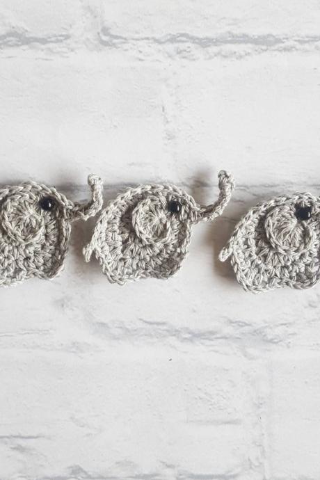 Crochet embellishment, Set of 3 Crochet Elephants, Elephant Crochet Applique, Craft embellishment, Sewing Accessories, Scrapbooking, Applique, Handmade Elephant, Embellish