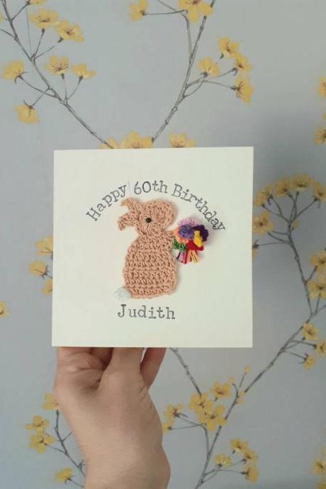 Cute Crochet Greeting Card, Personalised Handmade Crochet Bunny Bouquet Special Birthday Card, Bunny Card, Cute Birthday Card, Keepsake Birthday Card