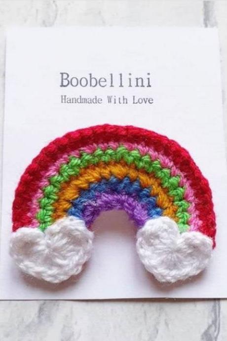 Rainbow Crochet Brooch, Rainbow Fashion Pin, Isolation Gift, Birthday Brooch, Thinking of You Gift, Stay Positive Gift, Hug Brooch,