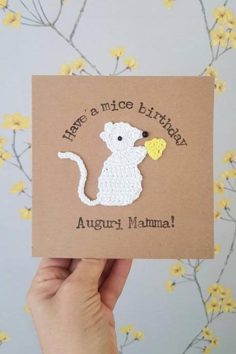  Cute Crochet Greeting Card, Mouse & Cheese Greeting Card Personalised Mouse Card, Crochet gift cards, Crochet Mouse Card, Special birthday Card, Mouse lovers birthday card, Cute mouse card