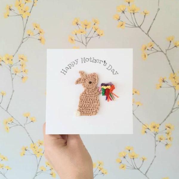 Personalised Handmade Crochet Bunny Bouquet Thank You Card, Crochet Greeting Card, Female Birthday Card, Grandma Birthday Card, Mum Birthday Card, Mothers Day Card